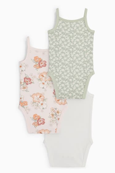 Babies - Multipack of 3 - flowers and elephant - baby bodysuit - white