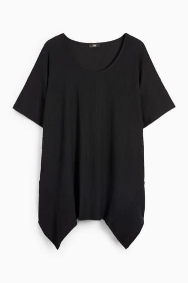 Women - T-shirt - textured - black