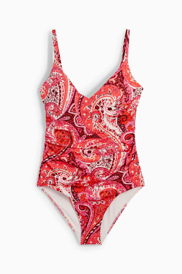 Dámské - Jednodílné dámské plavky s řasením - s vycpávkami - LYCRA® XTRA LIFE™ - růžová