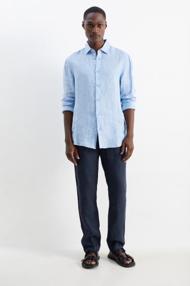 Uomo - Pantaloni di lino con cintura - regular fit - blu scuro