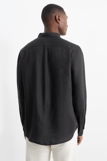 Men - Linen shirt - regular fit - Kent collar - black