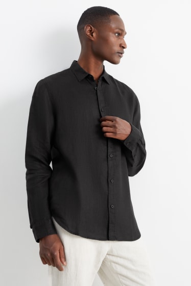 Uomo - Camicia in lino - regular fit - collo all'italiana - nero