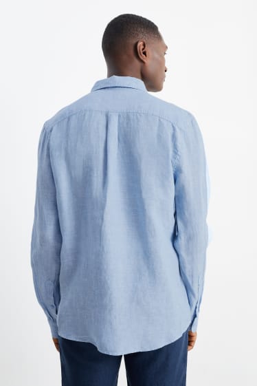 Uomo - Camicia di lino - regular fit - collo all'italiana - azzurro