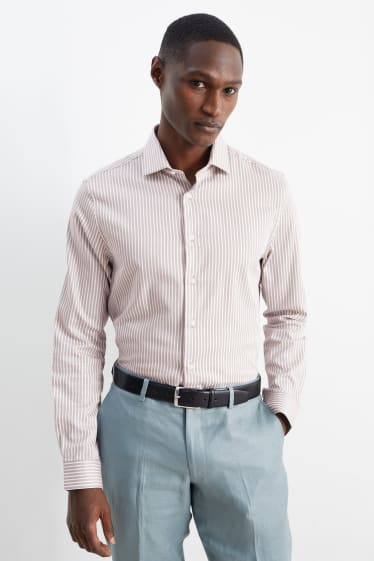 Uomo - Camicia business - slim fit - colletto alla francese - facile da stirare - a righe - beige