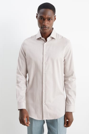Heren - Business-overhemd - slim fit - cut away - gemakkelijk te strijken - gestreept - beige
