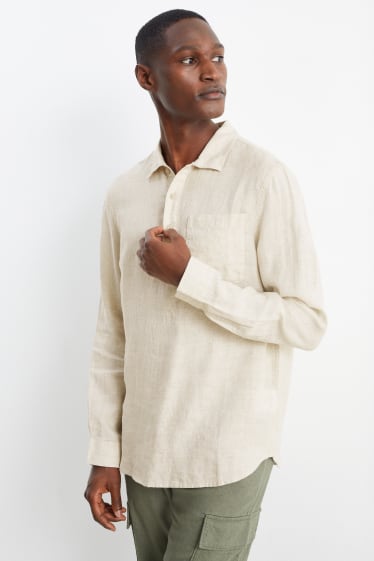Men - Linen shirt - regular fit - Kent collar - beige