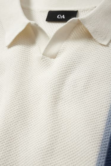 Mężczyźni - Koszulka polo - fakturowana - kremowobiały
