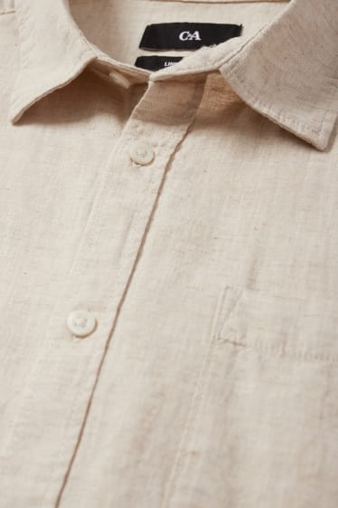 Heren - Overhemd - regular fit - kent - linnenmix - licht beige