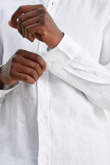 Men - Linen shirt - regular fit - Kent collar - white