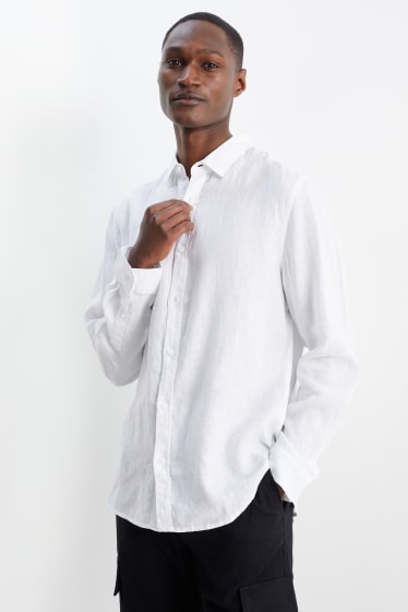 Hommes - Chemise en lin - regular fit - col kent - blanc