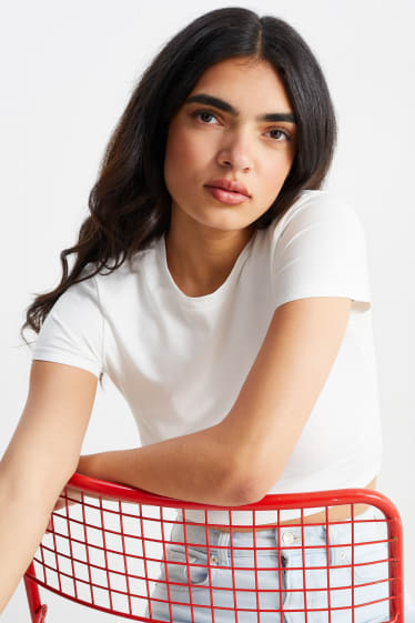 Donna - CLOCKHOUSE - t-shirt dal taglio corto - bianco crema