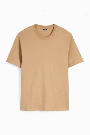 Mężczyźni - T-shirt - teksturowany - beżowy