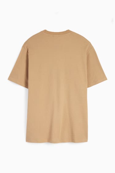 Mężczyźni - T-shirt - teksturowany - beżowy