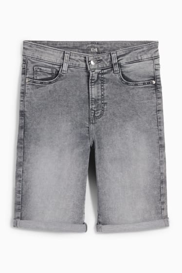 Women - Denim Bermuda shorts - mid-rise waist - denim-light gray