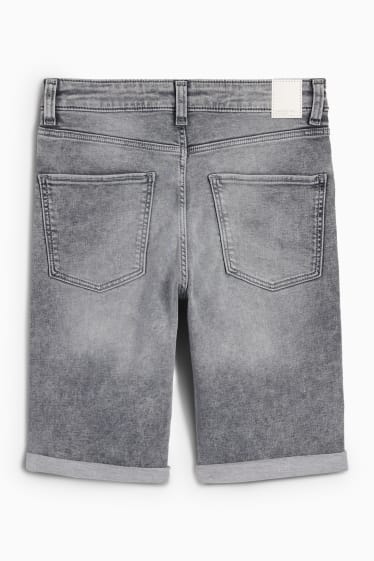 Women - Denim Bermuda shorts - mid-rise waist - denim-light gray