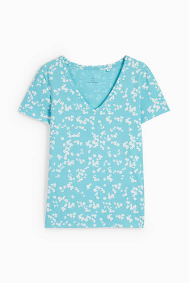 Dames - Basic-T-shirt - gebloemd - turquoise