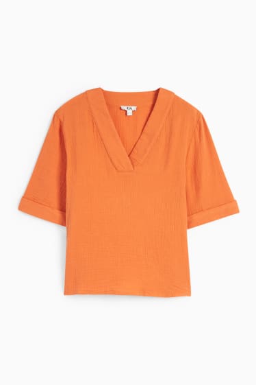 Mujer - Blusa de muselina con escote en pico - naranja oscuro