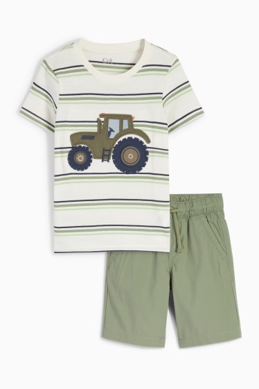 Dětské - Motiv traktoru - souprava - tričko s krátkým rukávem a šortky - 2dílná - bílá
