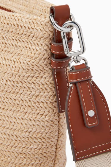 Women - Straw shoulder bag with detachable bag strap - light beige