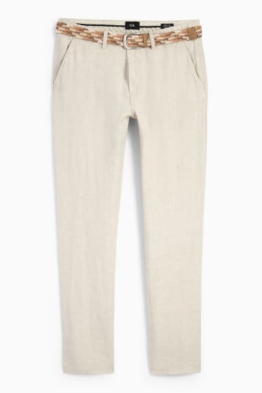 Home - Pantalons de lli amb cinturó - regular fit - beix