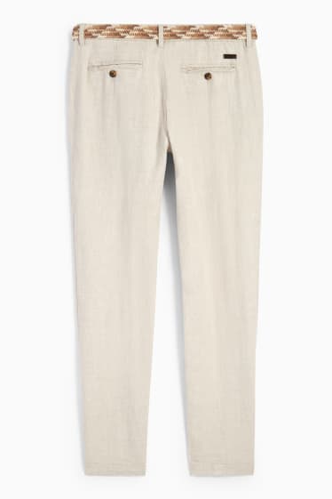 Uomo - Pantaloni di lino con cintura - regular fit - beige