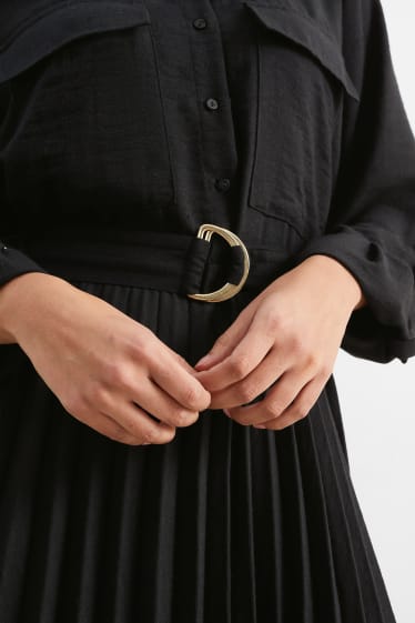 Dámské - Halenkové šaty s páskem - plisované - černá