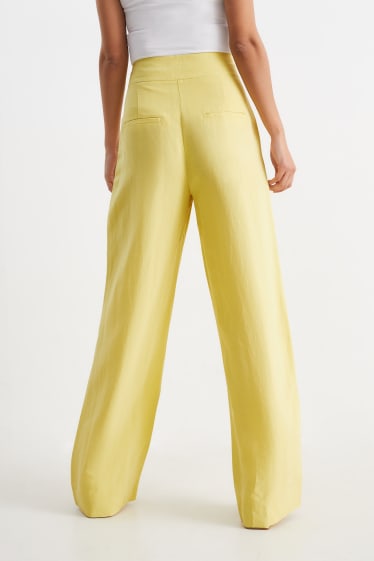Dames - Pantalon - high waist - wide leg - geel