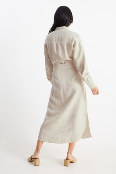 Mujer - Vestido camisero de lino - beige claro