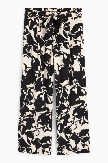 Women - Cloth trousers - high waist - wide leg - floral - light beige