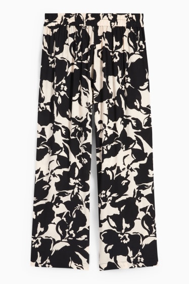 Women - Cloth trousers - high waist - wide leg - floral - light beige