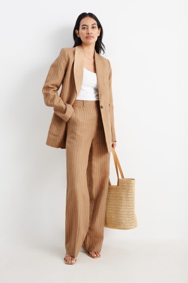 Women - Linen business trousers - high waist - straight leg - beige