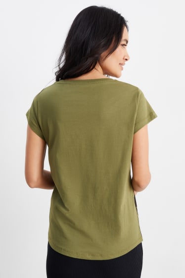 Femmes - T-shirt basique - vert foncé / noir