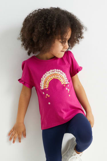 Dětské - Multipack 3 ks - květinové motivy - tričko s krátkým rukávem - růžová/růžová