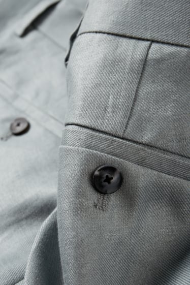 Pánské - Oblekové lněné kalhoty - slim fit - zelená/šedá