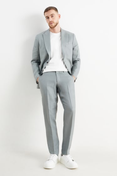 Pánské - Oblekové lněné kalhoty - slim fit - zelená/šedá