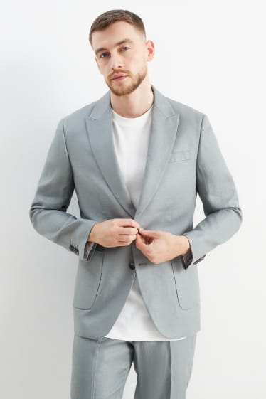 Uomo - Giacca coordinabile di lino - slim fit - verde / grigio