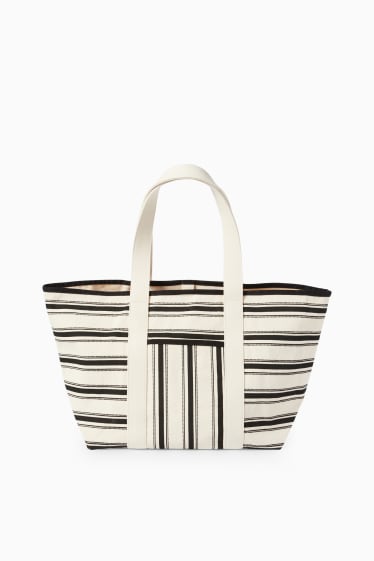 Kobiety - Torba shopper - w paski - czarny