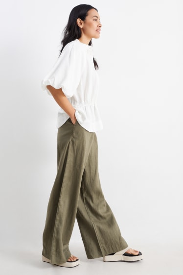 Femmes - Pantalon de lin - high waist - wide leg - vert foncé