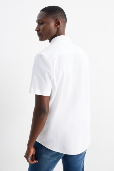 Heren - Overhemd - regular fit - kent - met structuur - crème wit