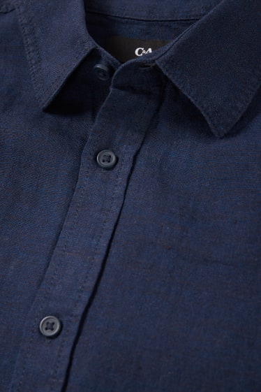 Uomo - Camicia di lino - regular fit - collo all'italiana - blu scuro