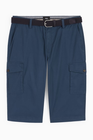 Men - Cargo Bermuda shorts with belt - blue
