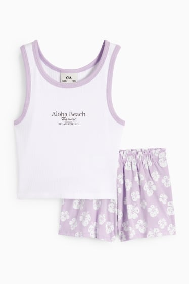 Dzieci - Letnia piżama - 2 części - w kwiatki - jasnofioletowy