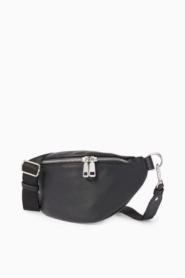 Women - Shoulder bag with detachable bag strap - faux leather - black