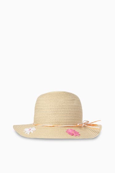 Children - Straw hat - floral - beige