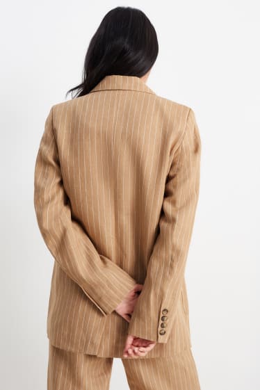 Women - Long linen business blazer- regular fit - pinstripes - beige
