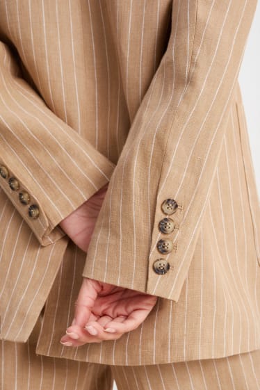 Donna - Blazer lungo business di lino - regular fit - design gessato - beige