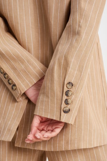 Women - Long linen business blazer- regular fit - pinstripes - beige