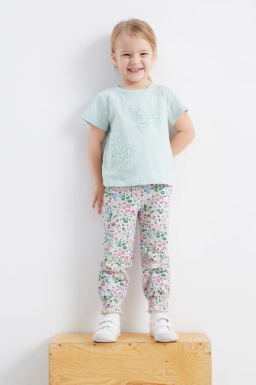 Dětské - Multipack 2 ks - žerzejové kalhoty - s květinovým vzorem - krémově bílá