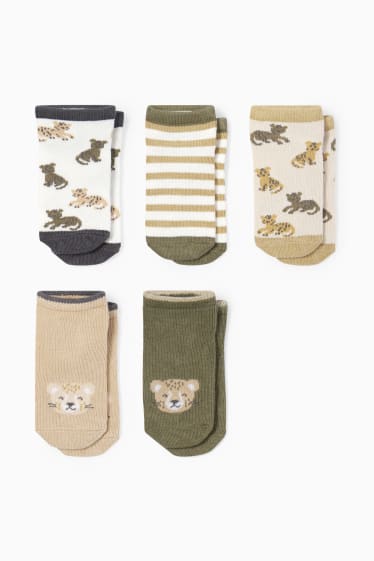 Bébés - Lot de 5 paires - léopard - socquettes pour bébé à motif - vert