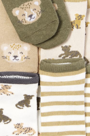 Babys - Set van 5 paar - luipaard - baby-sneakersokken met motief - groen